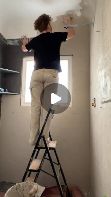 2.1M views · 100K likes | Lone Fox by Drew Michael Scott on Instagram: "Yes I did plaster over my bathroom tile (and walls and ceiling)! 🤩 Going through the work of ripping out all the tile, dry walling and refinishing the shower sounded AWFUL and not to mention expensive. I used this product called concretta by @meodedpaint that’s made to go over the top of tile (not sponsored)! I troweled it on, smoothed it with a sponge and repeated! Sanded in the end for a smoothe finish and it’s totally waterproof! Send this to someone who hasn’t tackled their bathroom makeover yet, maybe it can spark an idea! 💪🏻😂 #smallbathroom #bathroommakeover #diy" Plastered Bathroom Ideas, Plastering Over Bathroom Tiles, Plastering Over Tiles, Bathroom Plaster Walls, Lone Fox Bathroom, Plaster Over Tile Bathroom, Plaster Over Tiles, Plaster Bathroom Walls, Plaster Wall Bathroom