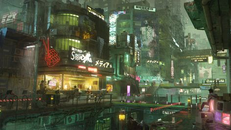 Cyberpunk 2077 Scenery, Cyberpunk Set Design, Cyberpunk Environment Concept Art, Cyberpunk Market, Cyberpunk City Concept Art, Sci Fi Environment Concept Art, Cyberpunk Landscape, Cyberpunk 2077 Concept Art, Cyberpunk Environment