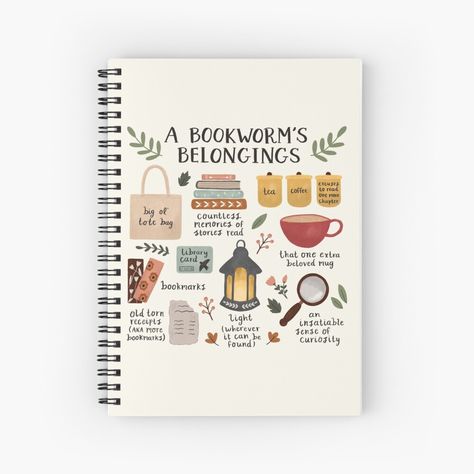 "A Bookworm's Belongings" Spiral Notebook by ohjessmarie | Redbubble Reading Library, Handwritten Notes, Library Card, Iphone Wallet, Spiral Notebook, Book Worms, Book Lovers, Notebook, Mug