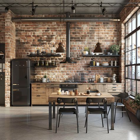 Industrial Style Dining Room, Industrial Dining Room, Style Dining Room, Industrial Dining, Brick Walls, How To Design, Dining Room Design, Industrial Style, Room Design