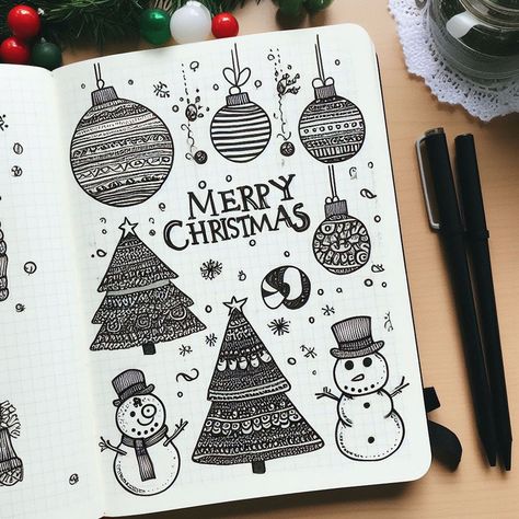 Idées de pages pour le Bullet Journal hiver, décembre et Noël Bullet Journal, Merry Christmas