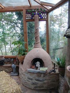 Attached greenhouse ideas Cob Fireplace, Fairy Fireplace, Diy Journaling, Greenhouse Construction, Commercial Greenhouse, Stone Oven, Greenhouse Shed, Rocket Stove, Green Houses