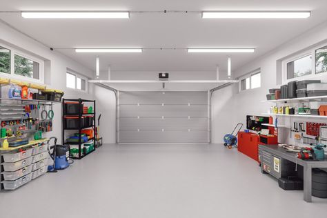 Plastic Shelving Units, Garage Storage Bins, Bike Storage Garage, Clean Garage, Modern Garage, Plastic Shelves, Garage Interior, Unique Storage, Garage Shelving