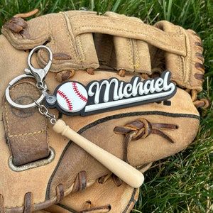 Personalized Baseball Keychain with wooden bat Baseball Bag Tags, Sports Bag Tags, Baseball Team Gift, Baseball Bag, Mom Accessories, Mom Keychain, Personalized Baseballs, Sports Mom, Team Gifts