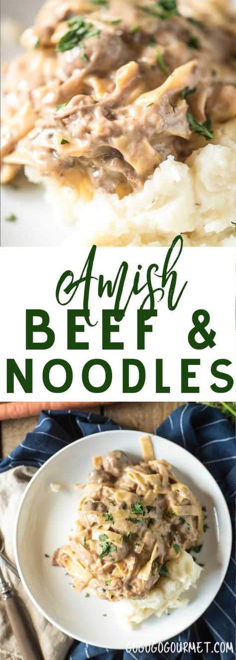 Amish Beef And Noodles, Amish Style, Pork Chop Recipes Crockpot, Over Mashed Potatoes, Pork Chop Recipes Baked, Easy Dinner Recipe, Crockpot Dishes, Amish Recipes, Crockpot Beef