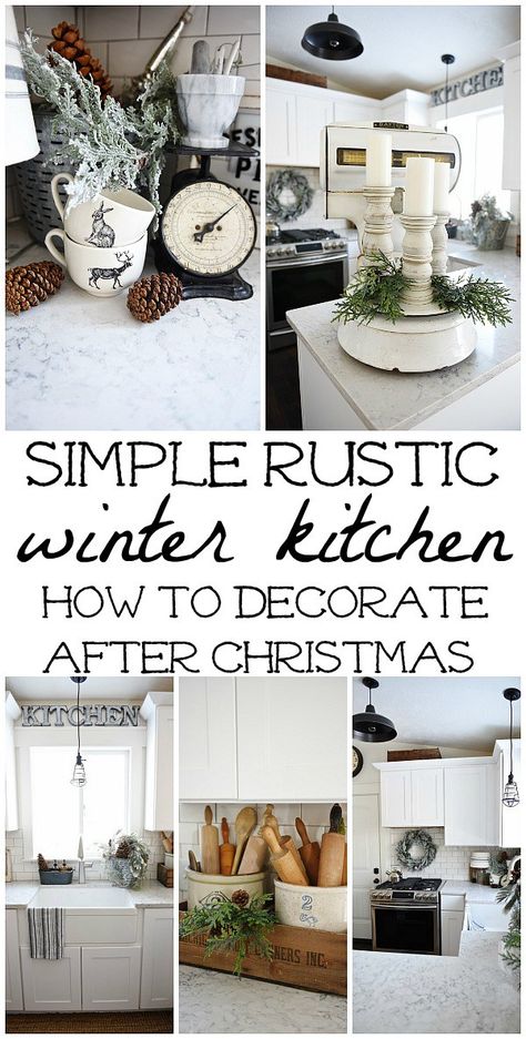 Simple winter kitchen - A great source for winter decor inspiration! How To Decorate After Christmas, Decorate After Christmas, Simple Winter Decor, After Christmas Decor, Decor After Christmas, January Decor, Winter Kitchen, Winter Living Room, Winter Home Decor