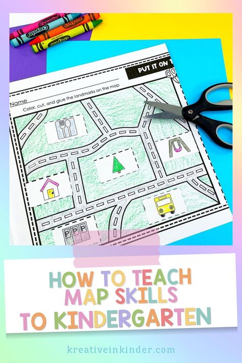 With Google Maps constantly at our fingertips, it is easy to let simple skills like understanding a map fall to the wayside. However, teaching map skills to young learners are still essential, even to young students like kindergarteners. Mapping Activities For Kindergarten, Map Symbols For Kids, Kindergarten Map Activity, Map Activities For Kindergarten, Map Skills Kindergarten, Maps For Kindergarten, Map Activities For Preschool, Maps Preschool, Kindergarten Maps