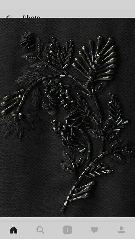 Black Dress Hand Embroidery, Black Bead Embroidery, Palestrina Stitch, Tambour Beading, Embroidery Fashion Detail, Hand Beaded Embroidery, Tambour Embroidery, Beadwork Embroidery, Bead Embroidery Tutorial