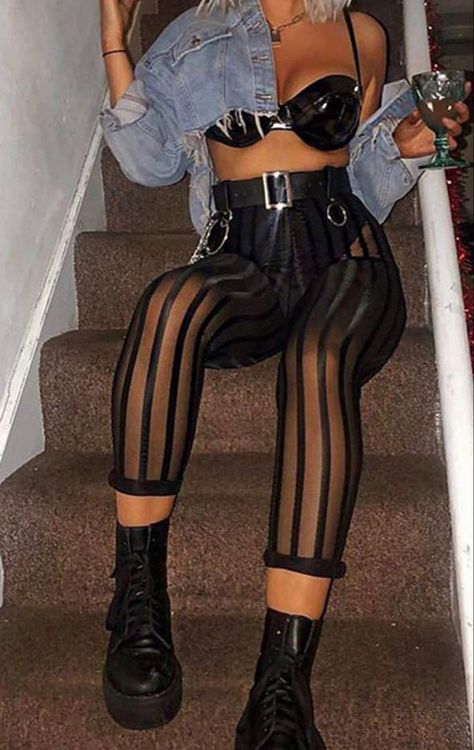 Love love love these leggings so much! You could pair them with so many outfits Sheer Pants Outfit, Electro Festival Outfit, Black Rave Outfits, Female Fashion Casual, Goddess Power, Push Up Women, Techno Outfit, Rave Looks, Athleisure Pants