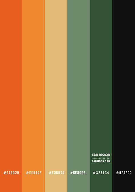 color hex, green and orange papaya, green and burnt orange, green and terracotta color scheme, autumn color palette #colorpaltte #colorscheme Color Palette Orange, Papaya Color, Flat Color Palette, Orange Palette, Orange Color Schemes, Color Design Inspiration, Orange Color Palettes, Hex Color Palette, Color Palette Yellow