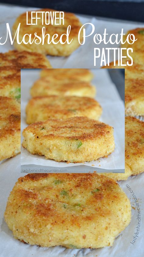 Leftover Mashed Potato Patties Mashed Potatoes Patties, Leftover Potatoes Recipes, Fried Mashed Potato Patties, Potatoes Patties, Mashed Potato Cake Recipe, Fried Potato Patties, Freezing Mashed Potatoes, Reheat Mashed Potatoes, Fried Mashed Potatoes