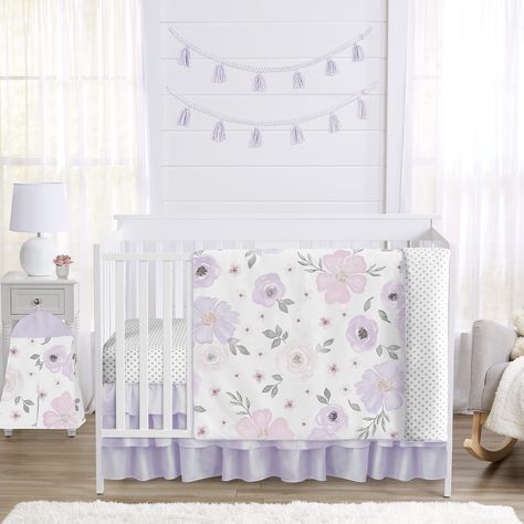 Sweet Jojo Designs Lavender Purple Boho Floral Girl Baby Crib Bedding Set Infant Nursery Room Quilt Fitted Sheets Skirt Pink Grey White Bohemian Shabby Chic Rose Watercolor Flower Farmhouse Polka Dot Nursery 2024, Girl Nursery Crib, Floral Baby Bedding, Baby Girl Crib Bedding Sets, Floral Crib Bedding, Girl Crib Bedding Sets, Baby Crib Bedding Sets