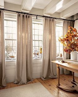 As a bridge between indoors and outdoors, floor-to-ceiling windows introduce light, views, and a contemporary touch to homes of all sizes. Large Window Treatments, Diy Curtains, Ceiling Windows, A Living Room, Style At Home, Curtains Living Room, My New Room, Home Fashion, The Window