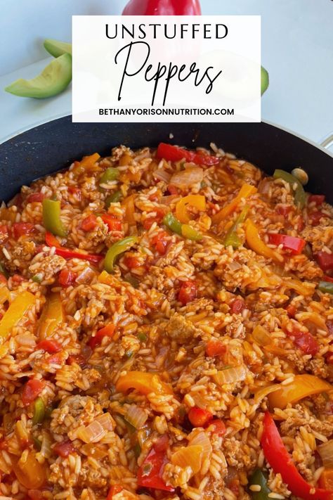 Chicken Bell Pepper Recipes, Deconstructed Stuffed Peppers, Pepper Recipes Healthy, Unstuffed Peppers, Stuffed Pepper Casserole, Ground Chicken Recipes, Healthy Casseroles, Easy One Pot Meals, One Pot Dinner