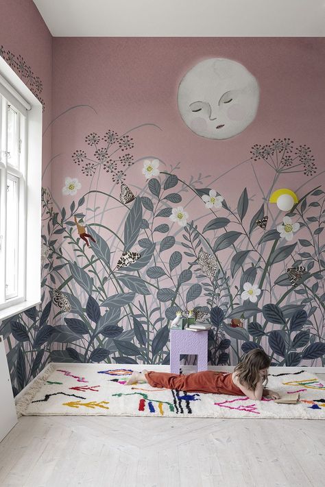 Enchanted Nursery, Fairy Mural, Playful Wallpaper, Pink Wall Mural, Project Room, Nursery Floral, Mural Inspiration, Kids Room Murals, Backdrop Wall