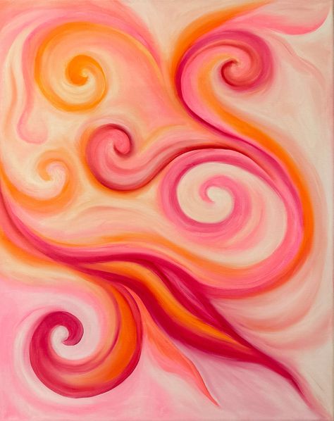 "Pink swirly abstract original oil painting.  A calming and beautiful addition to any room.  16\" x 20\" Oil Painting. Sides are painted, so painting is ready to hang upon arrival. All sales are final. Shipping includes insurance." Small Canvas Art Abstract, Art Painting Ideas Aesthetic Abstract, Calm Abstract Art, Swirly Abstract Art, Serene Abstract Art, Abstract Swirl Painting, Swirly Art Abstract Paintings, Abstract Art Oil Pastel, Simple Oil Painting Ideas