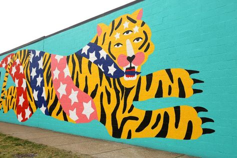 Tiger Mural Art, Tiger Mural, Ohio Is For Lovers, Big Painting, Mural Inspiration, Independent Study, Pop Up Market, Flying Tiger, Big Cats Art