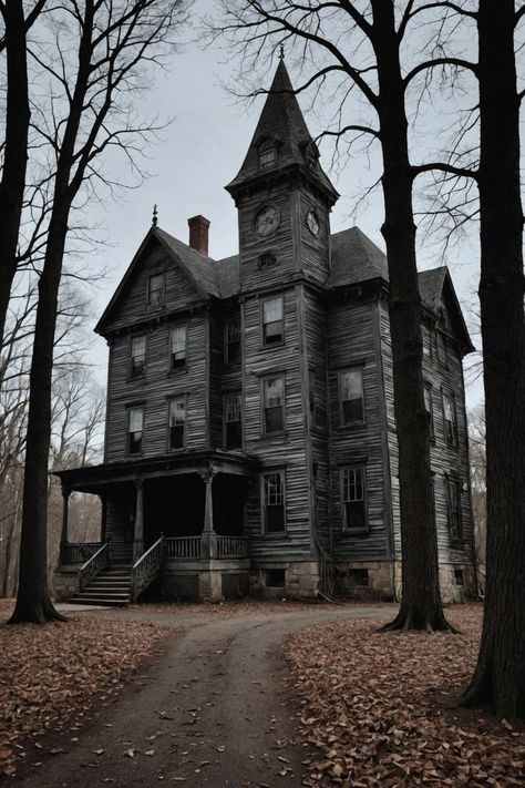 Haunted New England, Haunted House Exterior, Haunted House Aesthetic, Haunted Cottage, Mark Twain House, Haunted House Pictures, Creepy Old Houses, Haunted Locations, Witches House