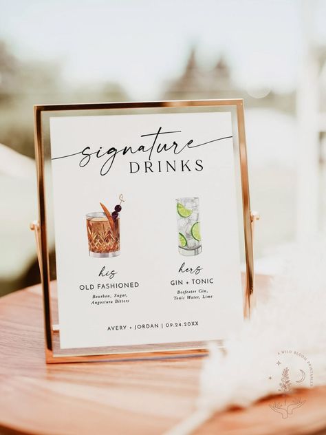 Graduation Drink Names, Graduation Signature Drink, Graduation Drinks, Signature Drink Menu, Signature Wedding Drinks Sign, Wedding Bar Menu Sign, Minimal Layout, Signature Drink Sign, Bar Menu Sign