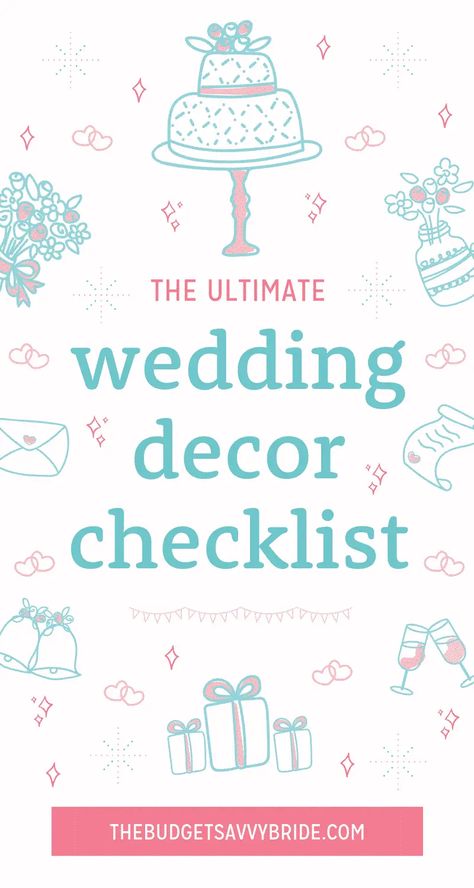 Ultimate Wedding Decor Checklist at The Budget Savvy Bride Wedding Essentials Checklist, Wedding Decor Checklist, Wedding Decoration Checklist, Ultimate Wedding Checklist, Decor Checklist, Wedding Tools, Rustic Wedding Decorations, Wedding Dress Hanger, Wedding Planning Timeline