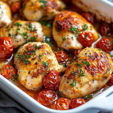 Savory Garlic Tomato Chicken Bake with Mozzarella Chicken With Tomatoes Recipes, Chicken With Mozzarella And Tomato, Chicken Tomato Recipe, Chicken Tomato Mozzarella, Tomato Baked Chicken, Chicken Recipes With Tomatoes, Chicken Tomatoes, Chicken Alfredo Lasagna, Alfredo Lasagna