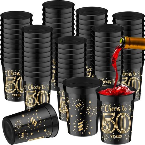 Amazon.com: Weewooday 100 Pack Cheers to 50 Years Party Cups 50th Birthday Cups 8 oz Gold and Black Plastic Stadium Cups for Birthday Decorations Party Favors Men Women Wedding Anniversary Supplies : Home & Kitchen 60th Birthday Cups, Mens 60th Birthday Party Ideas, 60th Birthday Party Favors, 50 Years Birthday, Moms 60th, Party Favor Cups, 74th Birthday, 60th Bday, 60 Birthday