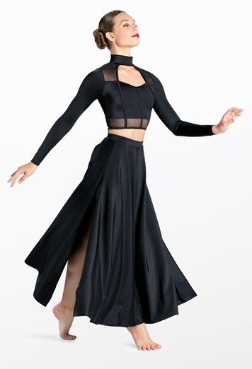 Lyrical Dance Outfits, Black Dance Costumes, Modern Dance Costume, Dance Crop Tops, Lyrical Dresses, Contemporary Dance Costumes, Contemporary Costumes, Dance Outfits Practice, Competition Costumes