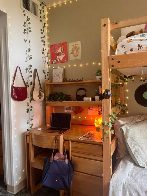 Small Dorm Aesthetic, Csuf Dorm, Cozy Dorm Ideas, Syracuse University Dorm, Warm Dorm Room Aesthetic, College Dorm Inspo Cozy, Vibey Dorm Room, Uc Davis Dorm, Uiuc Dorm