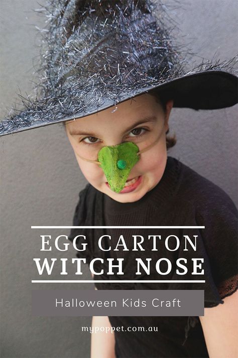 Kids Craft: Egg Carton Witch Nose Witch Nose Diy, Witch Costume Diy Kids, Craft Egg Carton, Homemade Witch Costume, Witch Nose, Kids Witch Costume, Witch Costume Diy, Recycle Craft, Diy Witch