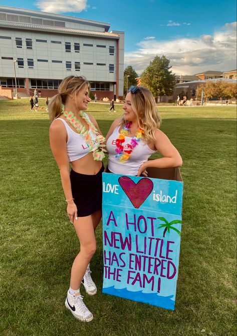 Love Island Big Little Reveal, Bug Little Reveal, Big Little Reveal Themes Sorority 2024, Big Little Twins Reveal, Big And Little Reveal Ideas Cheer, Cute Big Little Themes, Big Little Themes Funny, Disney Big Little Reveal, Big Little Sorority Themes