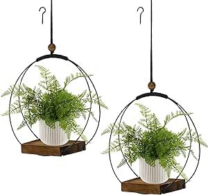 hismocal 2 Pack Hanging Planters for Indoor Plants, Black Plant Hanger with Sturdy Wood Base, Modern Boho Macrame Hanger, Wall Ceiling Window Planters (Plants/Pots Not Included) Planters For Indoor Plants, Ceiling Window, Black Plant, Plants Pots, Window Planters, Macrame Hanger, Hanger Wall, Boho Macrame, Wall Ceiling