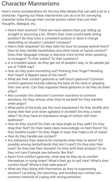 Character Mannerisms Writing, Character Development Tips, Oc Questions Writing Prompts, Dnd Character Building Questions, Character Habits And Mannerisms, Mannerisms List, Character Development Questions Writing Characters, Character Purpose Ideas, Types Of Walking Writing