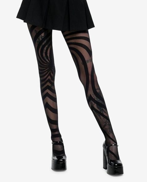 (99+) Image reblogged from @angryang3l – @angelvoids on Tumblr Black Metal Fashion Woman, Black Mesh Tights Outfit, Black Bow Tights, Tights With Designs, Whimsy Goth Clothes, Weird Tights, Pretty Tights, Goth Tights, Black Sheer Tights