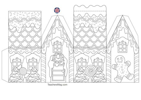 Printable Gingerbread House Template, Printable Gingerbread House, Gingerbread House Template Printable, Gingerbread House Craft, Cardboard Gingerbread House, Paper Template Free, Paper House Template, Gingerbread House Patterns, Flower Snowflake