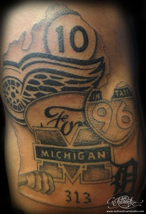 Detroit Tattoo, Michigan Tattoos, Sport Tattoos, Authentic Art, Lion Tattoo Design, Tattoo For Son, Arm Sleeve Tattoos, Elephant Tattoos, Black Ink Tattoos