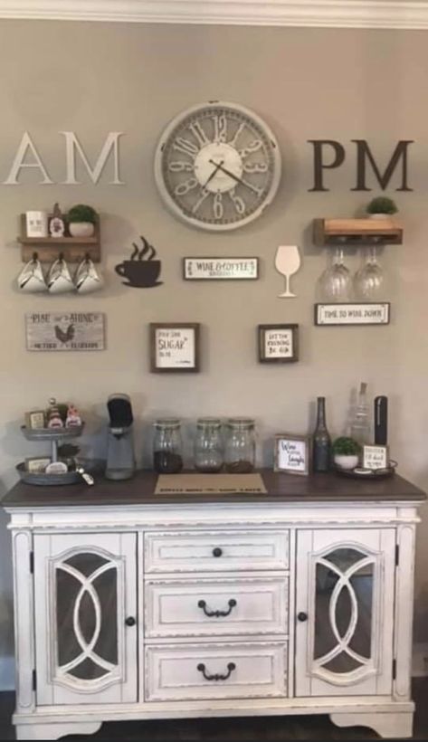 Am Pm Coffee Wine Bar Ideas, Wine Bar Counter Ideas, Coffee Tea And Wine Bar Ideas, Liquor Bar Decor Ideas Home, Fun Coffee Bar Ideas, Coffee And Wine Bar Decor, Coffee Bar Design Farmhouse, Am Pm Bar Ideas, Coffee Bar And Wine Bar Ideas