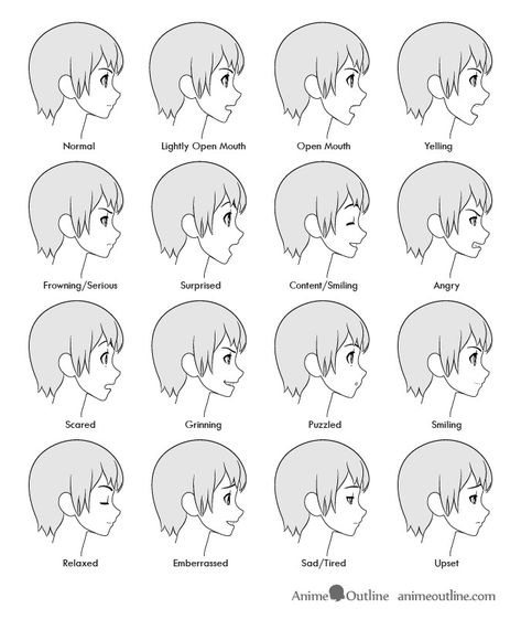 Facial Expressions Side View, Side Profile Reference Expressions, Side Profile Talking Reference, Side Profile Smile Drawing Anime, Side Face Expressions Drawing, How To Draw Side Profile Chibi, Side Profile Facial Expressions, Side Profile Emotion Reference, Side Expressions Drawing