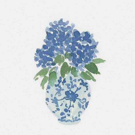 size: 12x12in Art Print: Hydrangea Still Life I by Lucille Price : Blue Coastal Prints, Penn State Prints, Bathroom Watercolor Art, Things To Paint Watercolor, Gingham Watercolor, Hydrangea Paintings, Hydrangea Watercolor Painting, Hydrangeas Painting, Medical Prints