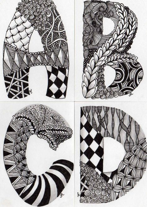 Zentangle Alphabet letters Reyn's Nest: April 2010 Zentangle For Beginners, Zentangle Letters, Zantangle Art, Easy Zentangle, Zentangle Artwork, Tangle Doodle, Zentangle Designs, Doodle Art Drawing, Tangle Art