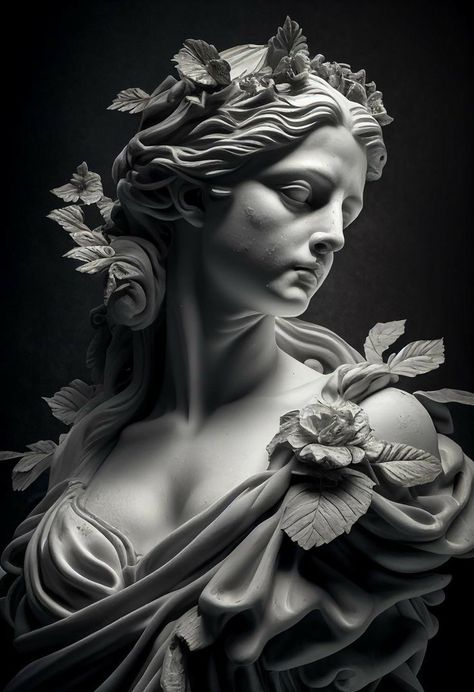 Statue Aesthetic Woman, Greek Mythology Portrait, Aphrodite Sculpture Aesthetic, Statue Reference Photos, Greek God Statue Tattoo, Ancient Greek Statues Women, Greek Goddess Statue Tattoo, Roman Statues Aesthetic, Female Greek Goddess