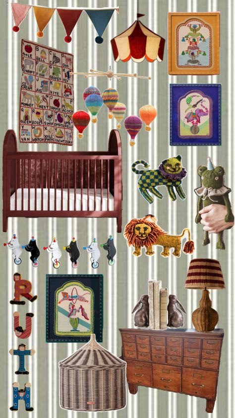 Vintage crafty circus themed nursery Circus Baby Room, Circus Nursery Theme, Circus Themed Bedroom, Vintage Circus Nursery, Carnival Nursery, Baby Nook, Vintage Girls Rooms, Circus Nursery, Antique Nursery