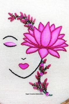 Lotus Flower Embroidery Pattern, Lotus Embroidery Pattern, Lotus Embroidery Motifs, Lotus Hand Embroidery, Embroidery Videos For Beginners, Simple Embroidery Designs Drawings, Embroidery Motifs Design, Lotus Flower Line Art, Free Embroidery Patterns Printables