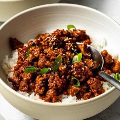 Spicy Korean-Style Ground Turkey - Bites of Beri Korean Ground Turkey, Turkey Bites, Korean Stir Fry, Turkey Stir Fry, Korean Cucumber, Korean Ground Beef, Julienned Carrots, Gochujang Sauce, Pork Stir Fry