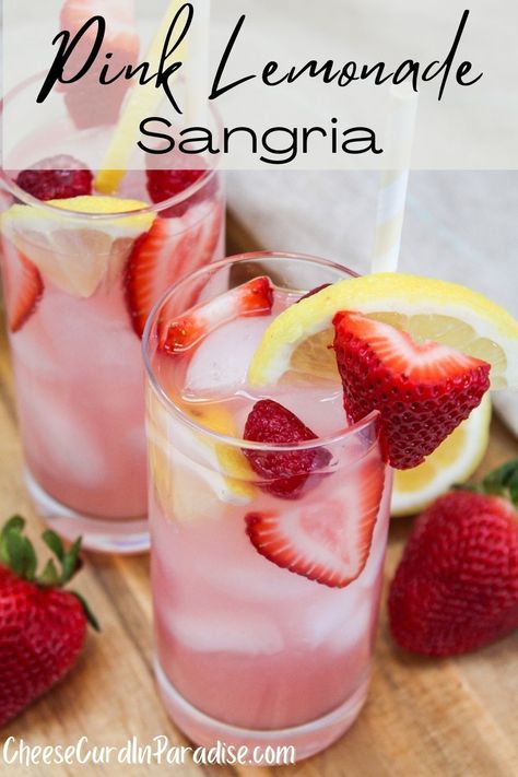 Pink Mixed Drinks, Vodka Pink Lemonade, Pink Alcoholic Drinks, Pink Party Foods, Pink Lemonade Vodka, Lemonade Sangria, Bachelorette Drink, Lemonade Cocktail, Yummy Alcoholic Drinks