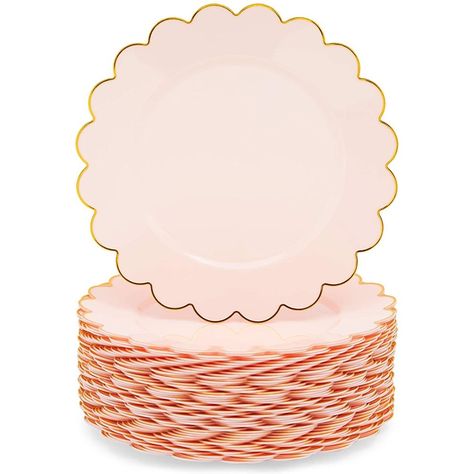 Elevate your dining and dessert tables with this party plate set that includes 50 pink plates. The decorative gold foil edges will perfectly complement your decor for an upcoming baby shower, birthday party, or bridal shower. Each pink plate measures 9 inches and has a sizeable amount of space for all of your favorite food and snacks. The sturdy plastic construction ensures food remains on your plate without easily folding or breaking. Spend more time celebrating and less time cleaning up. Dispo Scalloped Plates, Pink Party Supplies, Gold Plastic Plates, Plastic Party Plates, Paper Plates Wedding, Disposable Plastic Plates, Pink Plates, Pink Plastic, Pink Pattern