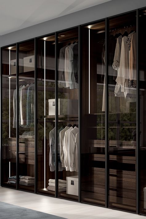 Modern Wardrobe Design Sliding Doors, Wardrobe Internal Design, Wardrobe Laminate Design, Glass Wardrobe, Wardrobe Design Modern, Dressing Design, Glass Closet, Wardrobe Systems, Dream Closet Design