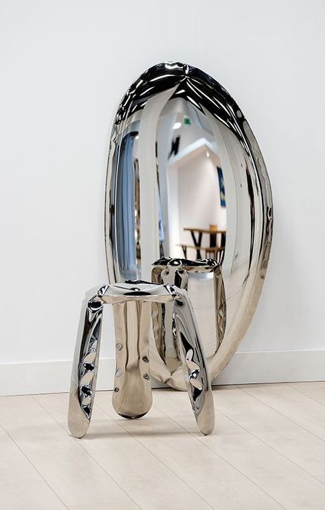 Haikou, Contemporary Mirror, Sculptural Object, Red Dot Design, German Design, Polished Stainless Steel, Metal Furniture, Mirror Designs, Ghost Chair