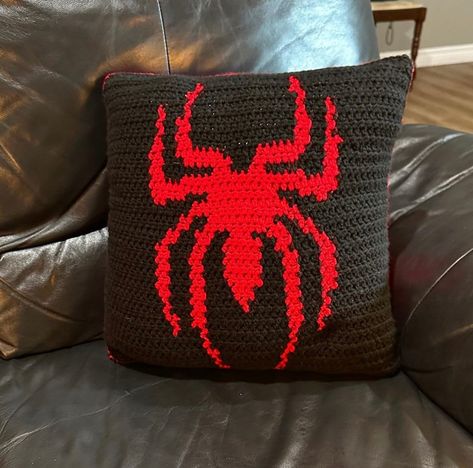 Grid Pattern Spider Man Crochet Pillow Pattern - Etsy Cool Things To Crochet For Men, Spiderman House Decor, Spiderman Grid, Crochet Gifts For Bf, Crochet Spiderman Blanket, Crochet Gifts For Men Boyfriends, Spiderman Crochet Blanket, Spiderman Crochet Pattern, Spiderman Table