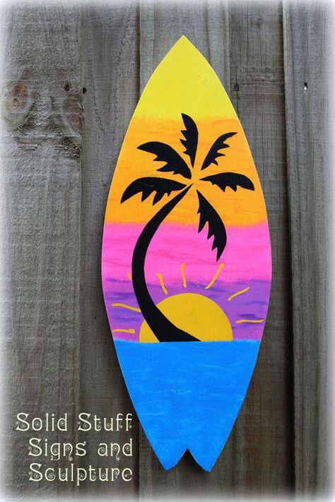 Painted Surfboard Ideas, Painted Surfboard, Surfboard Art Design, Surfboard Painting, 달력 디자인, Hawaiian Party Decorations, Luau Theme, Surfboard Art, Tropical Sunset