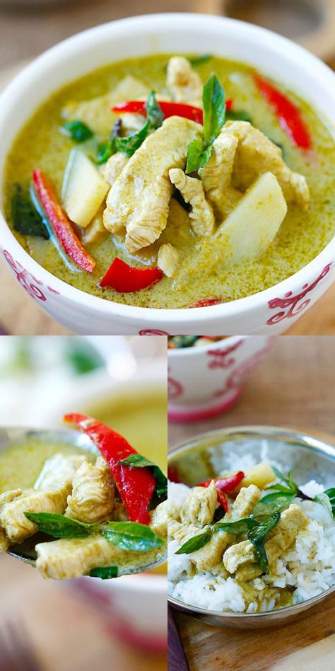 Delicious and easy Thai green curry with chicken in rich coconut curry sauce. Homemade and authentic, this recipes takes 20 mins and much better than restaurants | rasamalaysia.com Essen, Curry Recipes Authentic, Easy Thai Green Curry, Takeout Recipes, Thai Curry Recipes, Green Curry Recipes, Green Curry Chicken, Coconut Curry Sauce, Thai Green Curry